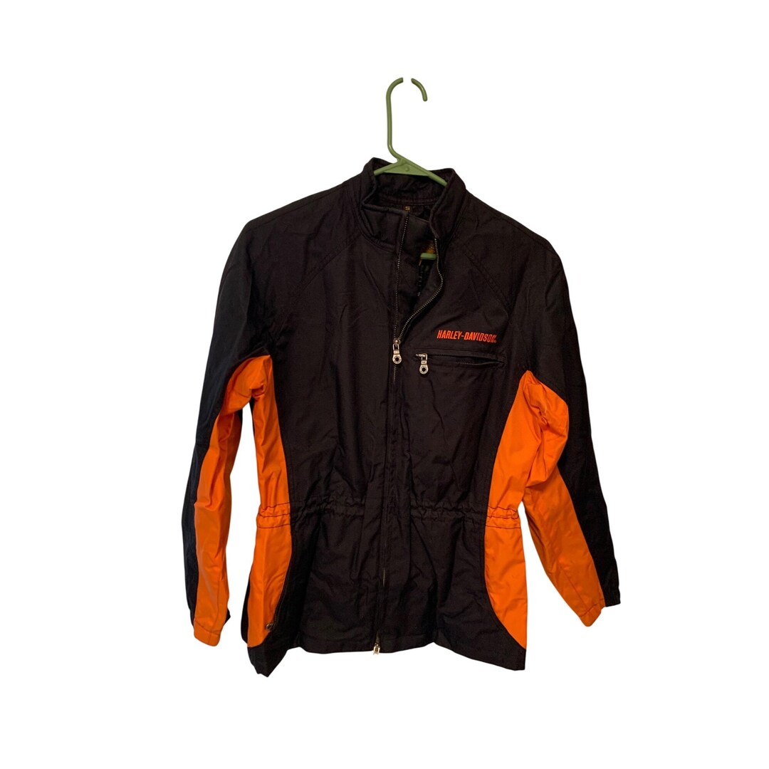 Harley-Davidson ナイロンジャケット オレンジ/ブラック Harley Davidson Womens Size Small Black Orange Nylon Mid Length