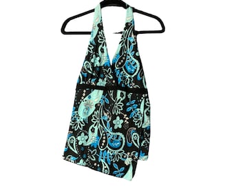 Tangents Womens Size Large Halter Top Tank Shirt Blue Black Y2K Vintage