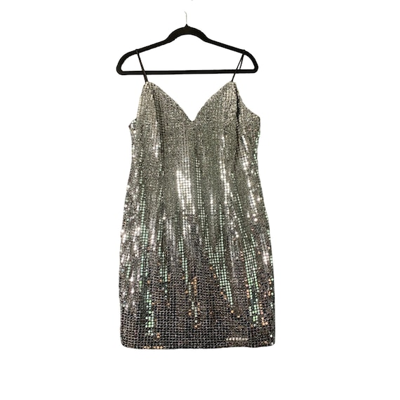 Roberta Womens Size 8 10 Silver Sequined Dress Sp… - image 1