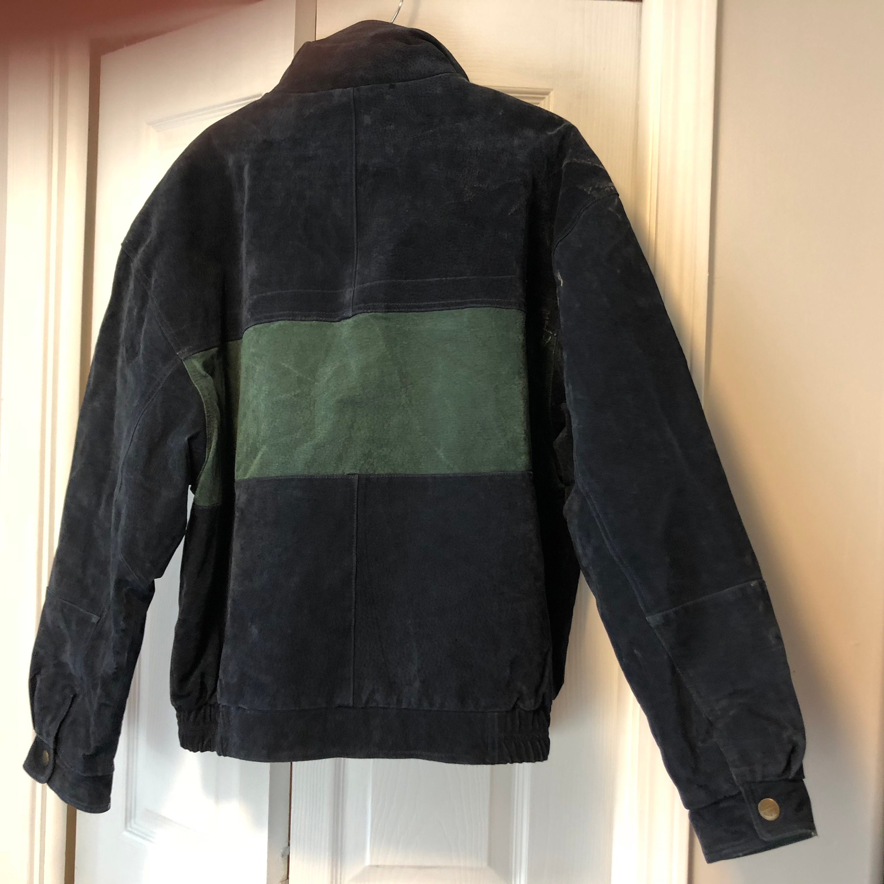 Ash Creek Trading Mens Sz XL Leather Suede Blue Green Lined Jacket