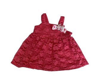 Healthtex Girls Toddler Size 24 Months Pink Lace Overlay Jumper Dress Sleeveless Lined Bow