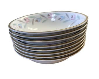 Homer Laughlin Fruit Berry Bowl Salsa Nantucket flores rosas azules Postre K51N5 Eggshell Nautilus Juego de 8