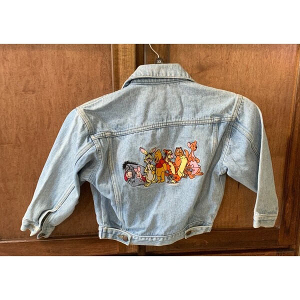 Disney Store Girls Size 7 8 Jean Jacket Embroidered Pooh Eeyore Tigger Owl Rabbit Back Roo