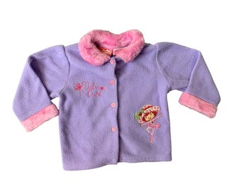 Vintage y2k 2004 Strawberry Shortcake Girls Fleece Jacket Infant Baby Size 18 months 825390 Tutu Cake Button