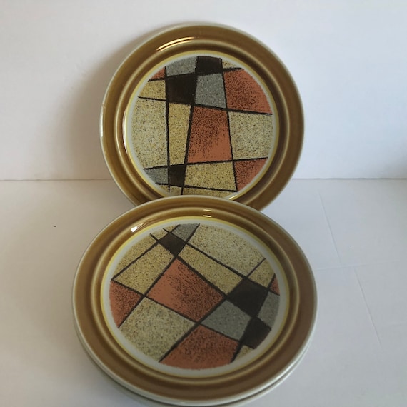 Noritake Primastone 幾何学模様の大判皿　7枚セット Noritake Primastone Stoneware Japan Sundance Sun Dance 8302 Set of