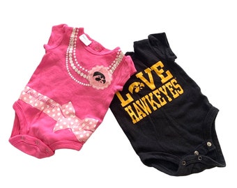 Iowa Hawkeyes 2 piece Lot Pink Black Gold Bodysuit 0 3months