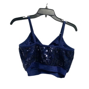 Kelle Womens Size Large L Sports Sequined Bra Top Shirt Crop Blue K8T7