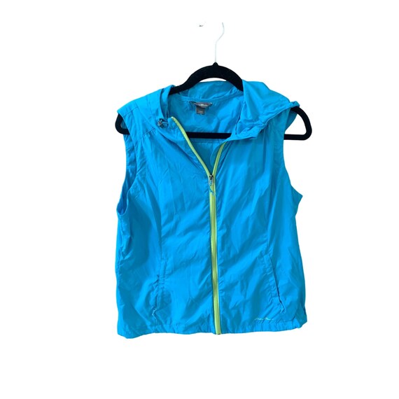 Eddie Bauer Womens Size Large Sleeveless Hooded Windbreaker Coat Zip up Nylon Blue Etsy UK
