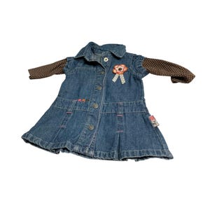Vintage Y2K Carters Mädchen Säugling Baby Größe 3 Monate Jeans Kleid 3d Blume Applikation Langarm Lagenlook Lagenlook Look Blau Denim