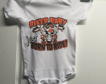 Biker Baby Born to Ride Infant Baby Onsie White   Cute cotton