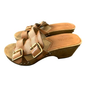 Michael Michael Kors Womens Size 7 M Wooden 2.5 in Heel Slide Slip On Sandals Shoes Leather Upper