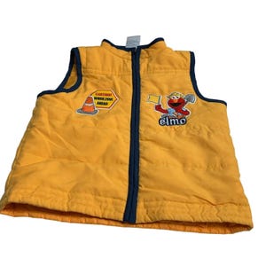 Nannette Sesame Street Elmo Boys 4T Yellow Puffer Vest Quilted Coat Full Zip Vintage. Y2k SKi Winter