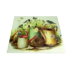 Glass Cutting Board Water Can Bird Nest 15 x 12 Large