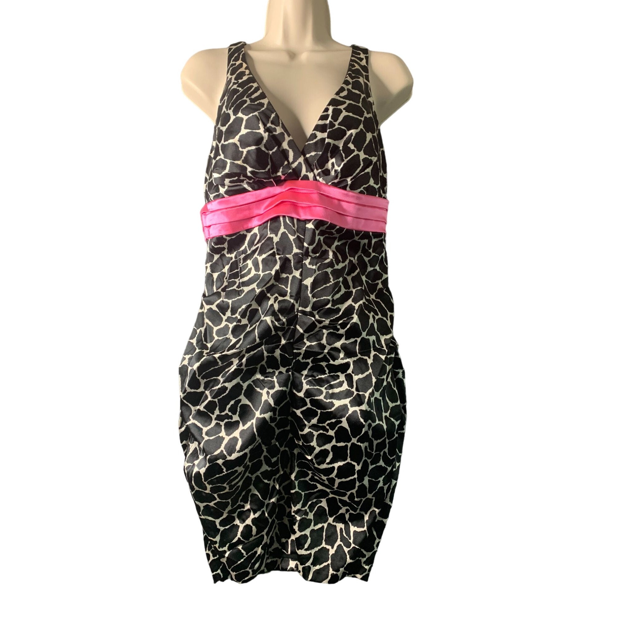 pink and black zebra dress NEW AFMR Delana Black Pink Zebra Animal Print V-neck Mini Fit & Flare – Brie main image 0