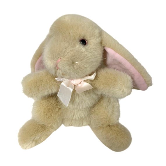 DAKIN パペット ぬいぐるみ うさぎ Vintage Dakin Plush Bunny Rabbit Long Ears Beige Pink Bow 1989
