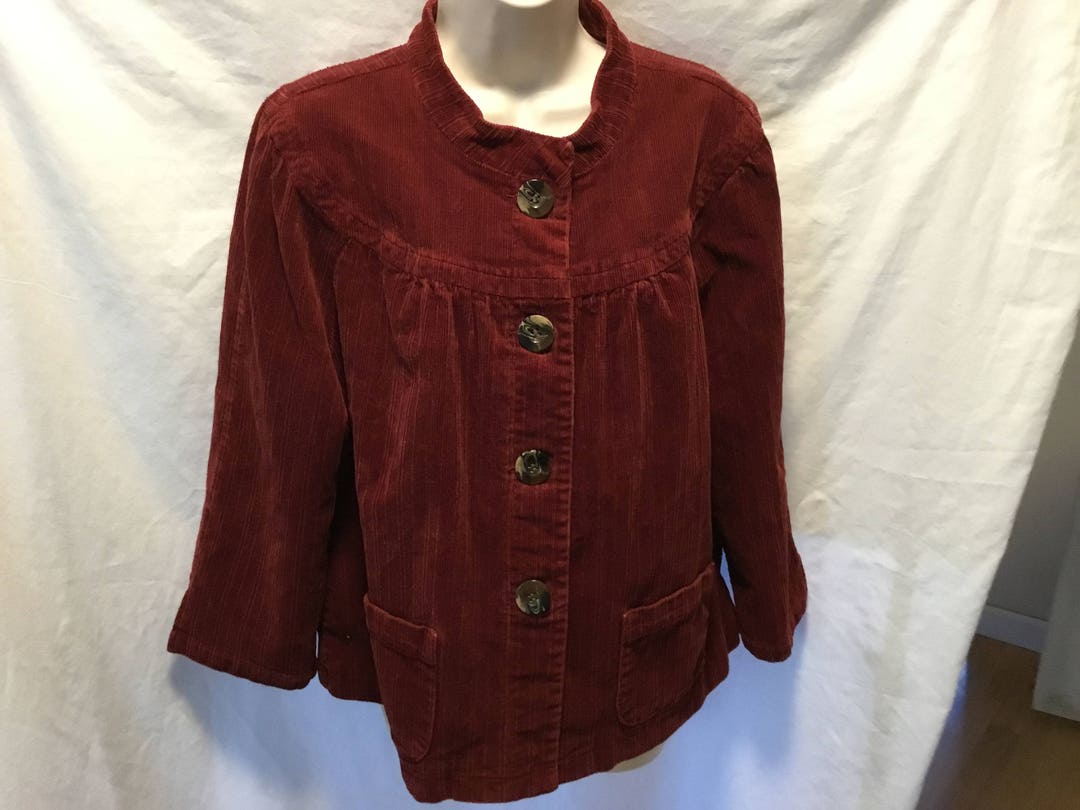 Tribal Corduroy WIne Color Jacket Blazer Sz 14Thick 4 Button 2 Poche