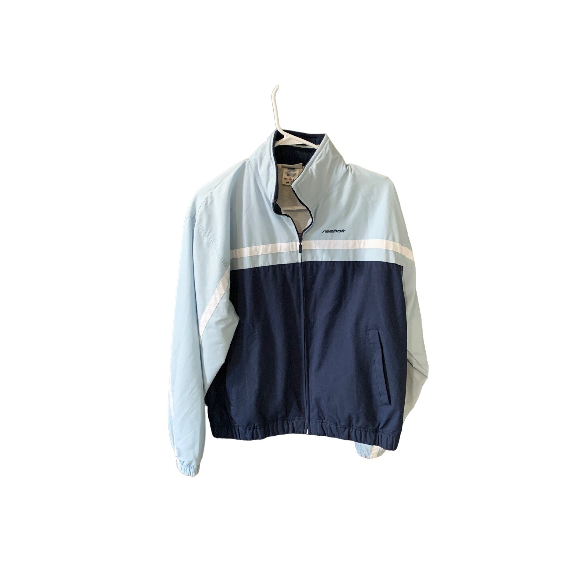 Reebok Womens Size Medium M Jacket Navy Blue Light Blue Full Zip 