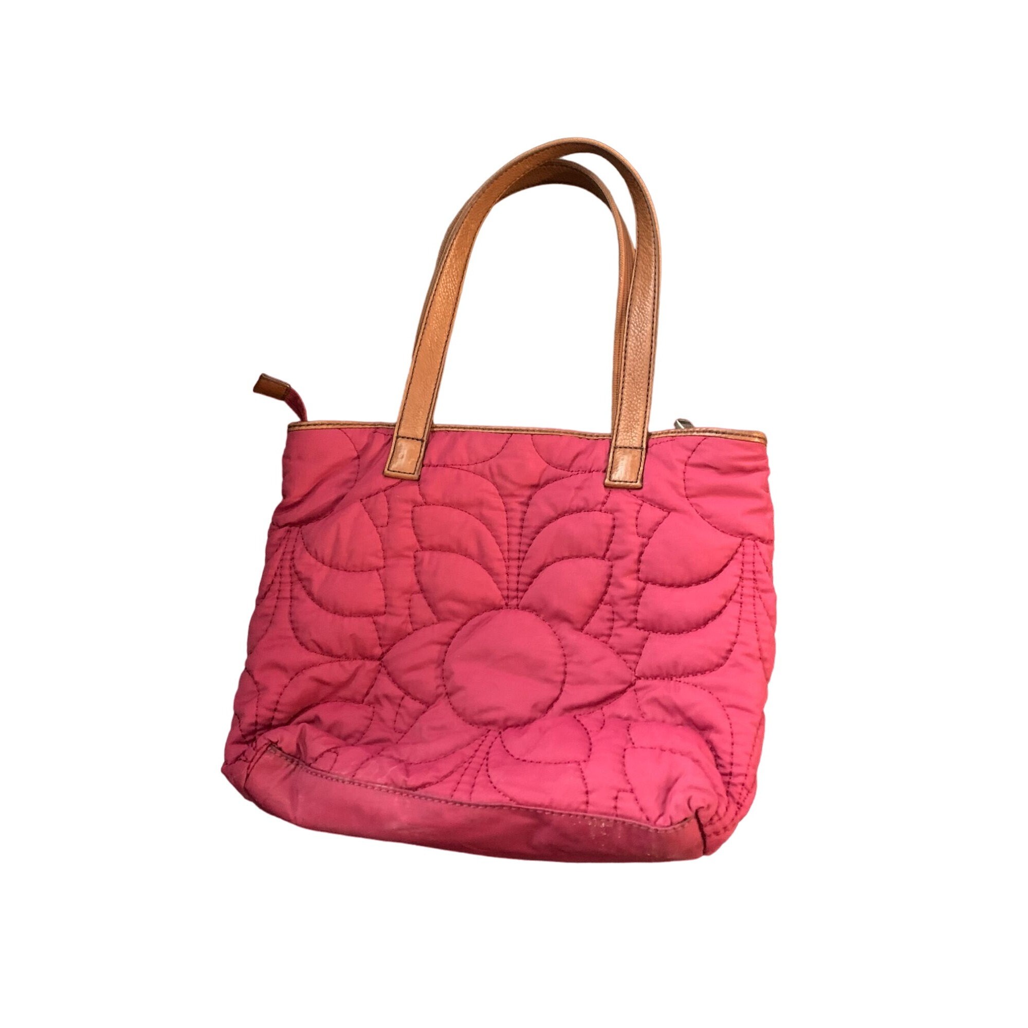 Fossil Key Purse Handbag Quilted Shoulder Bag Leather Trim Wine