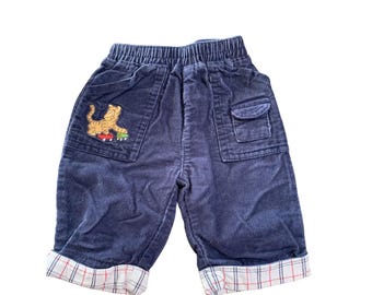Vintage Classic Pooh Boys Infant Baby Size 3 months Blue Corduroy Tigger Embroidered Plaid Cuffed Hem