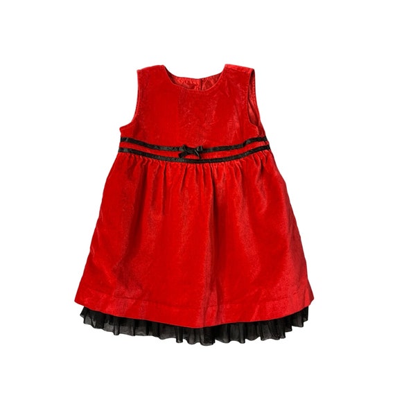 George Girls Infant Baby Size 24 Months Red Black Velvet Sleeveless Jumper Dress Formal Ribbon Waist Lined Etsy UK