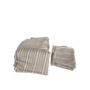 Home Queen Sheet Set Flat Fitted 2 pillowcases Striped Tan Cream 100% Cotton