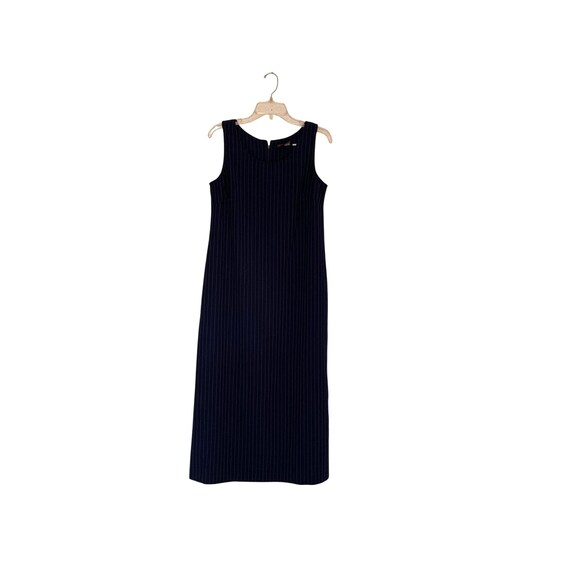 Vintage y2k MYM Melissa Harper WOmens Size Medium Maxi Dress Tank Navy BLue Pinstripe Back Zip