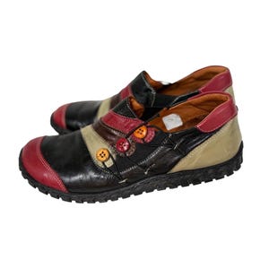 Spring Step Womens 39 8 8.5 patchwork Leather slip on shoes multicolor Neeta Flat Black red