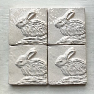 Handmade White Rabbit Relief Ceramic Tile - 4x4 Art Tile - Etsy