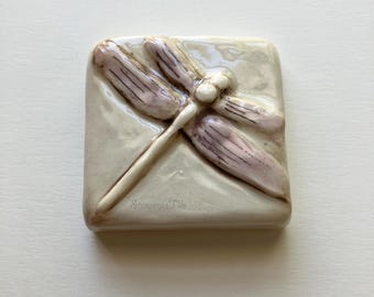 Dragonfly Ceramic Art Tile: Hand painted Clay Tile