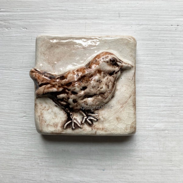 Sparrow Art Tile, Bird Ceramic Tile, Small Bird Art, Nature Inspired Tile, Bird Design, Relief Clay Artwork, Colorado Art, Porcelain Tile