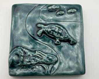 Tortoise and Hare Art: Ceramic Art Tile, 4x4