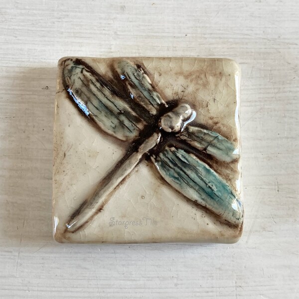 Dragonfly Art, Ceramic Art Tile, Porcelain Clay, Relief Tile, Dragonfly Artwork, Made in Colorado, Ceramic Art Tile, Handmade Clay Tile