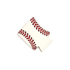 May include: White neoprene can cooler with a red baseball stitch design.