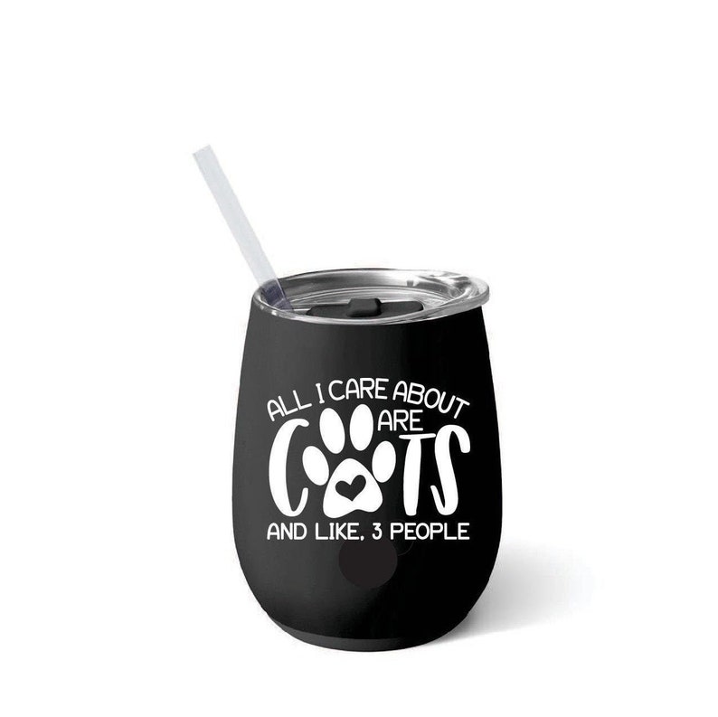 All I Care About Are Cats and Like 3 People 12 oz Wine Glass Stainless wine tumbler with straw Custom Personalized Laser Engraved Gift