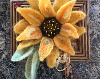 Vibrant Wool Felted Sunflower