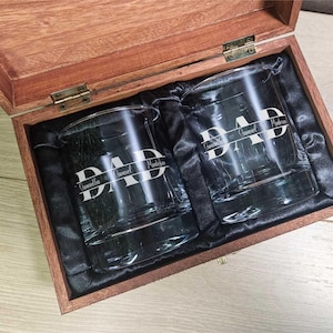 Custom Engraved Whiskey Set, Wooden Box, Father&#39;s Day Gift