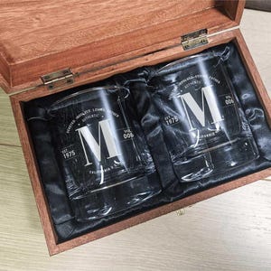Personalized Whiskey Glasses, Engraved Wooden Box, Father&#39;s Day Gift