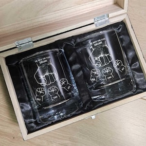 Personalized Whiskey Glass Set – Engraved Wooden Box, Father&#39;s Day Gift