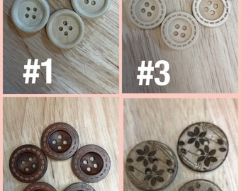 5 wooden buttons, 5 wood buttons, 5 coconut buttons, button 20mm