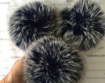 yellow tips fox fur pom pom 13-14 cm 