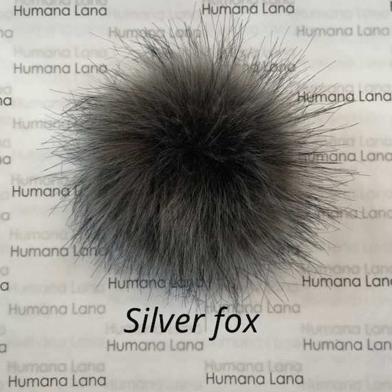 Silver Fox Faux Fur Pom Pom. Grey Faux Fur Pompom. Faux Fur Pompoms for Hats.  Sew on Pom Pom. Tie on Pom Pom. Grey Faux Fur. Grey Hat Pompom 