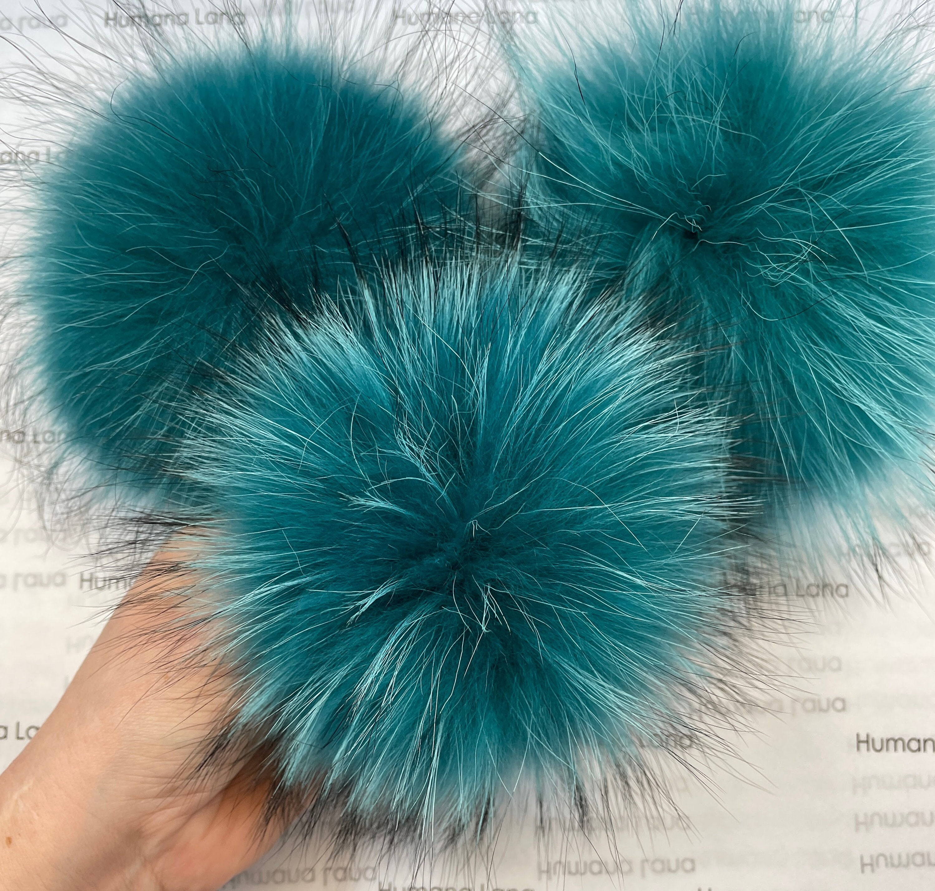 Blue-green Fur Pom Pom Raccoon Fur 