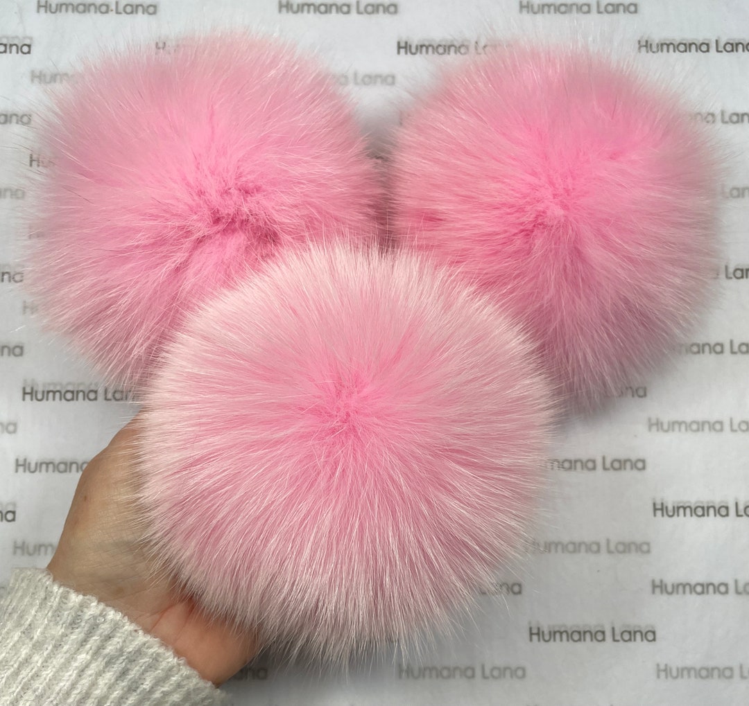Fur Pom Pom Light Pink Fur Pompom for Hat Real Fox Fur Pom Detachable Pompom  Fuzzy Bommel 