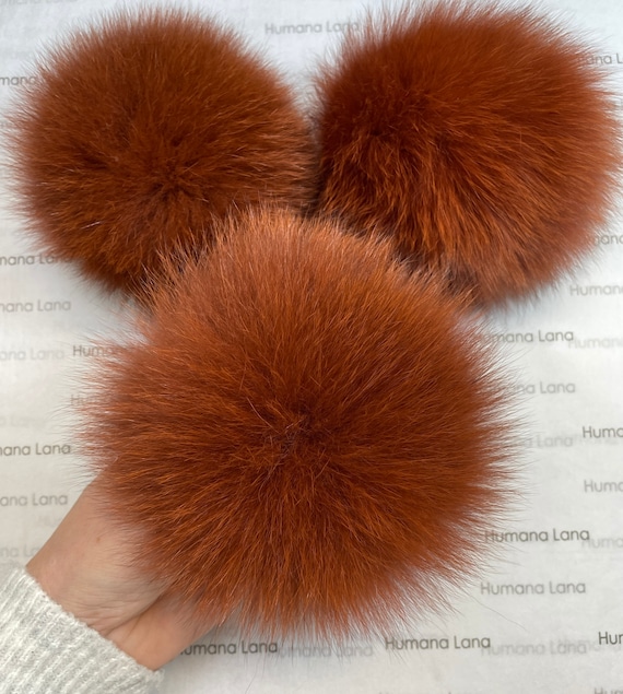 Reddish brown fox fur pom pom , fox fur pompom for hat, pompom for hat