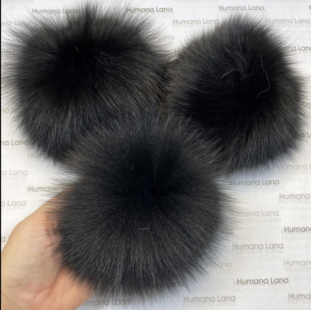 Black Fox Fur Pom Pom, Fox Fur Pompom for Hat, Pom Pom for  display picture 1