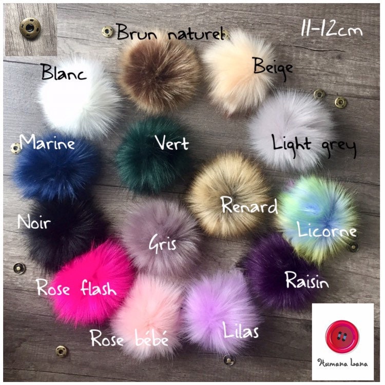 Pack of 12 Large Faux Raccoon Fur 5Inch Pompoms Ball for Knitting Beanie Hats DIY with Press Snap Buttons (Popular Mix)