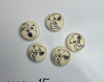 5 wood buttons 15mm , snoopy the dog 15mm