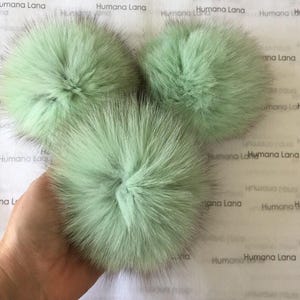 Mint fox fur pom pom 15-16 cm,  fox fur pompom for hat, fox fur pom pom for hat