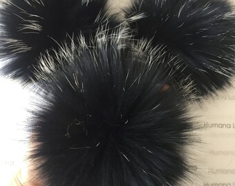 Black and littles cream tips  fur pom pom with snap, raccoon fur pompom for hat