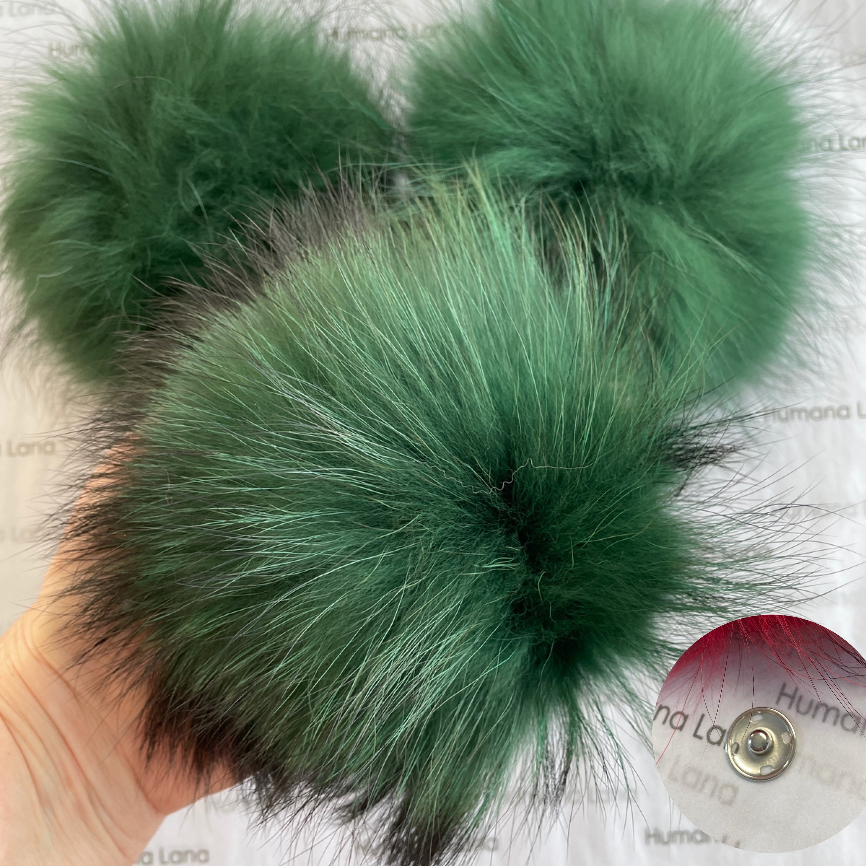 raccoon fur pompom for hat Black with naturals tips raccoon fur pom pom 15-17cm with snap